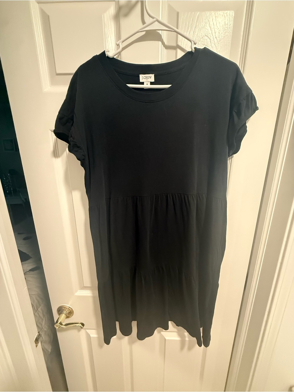 J. Crew Black Short-Sleeve Tiered Dress